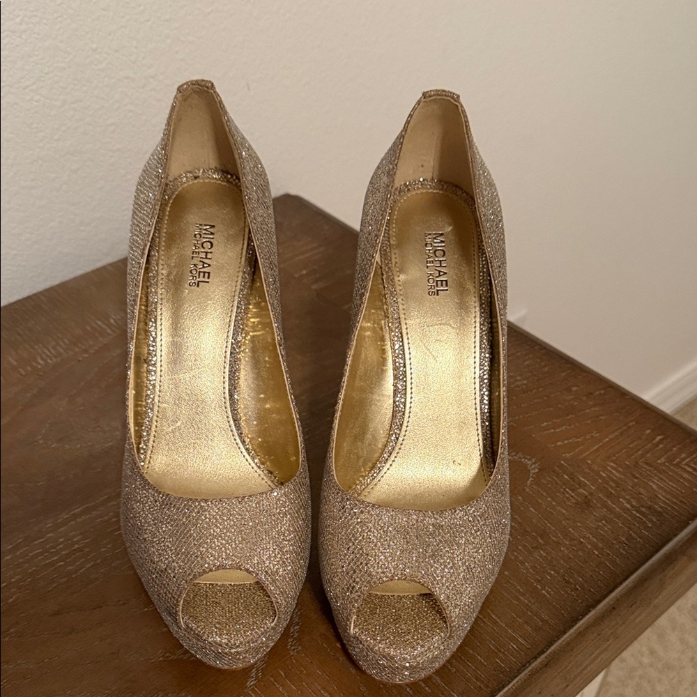 Michael Kors Glittering Gold Peep Toe Heels